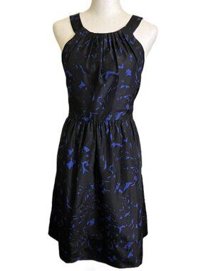 J.Crew Collection 100% Silk Sleeveless Black/Blue Lined Knee Length Dress Size 4